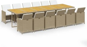 vidaXL 13 részes bézs polyrattan kerti étkezőgarnitúra párnákkal