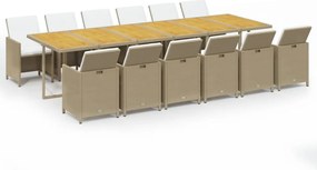 vidaXL 13 részes bézs polyrattan kerti étkezőgarnitúra párnákkal