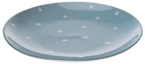 Pöttyös kerámia tányér kék alapon fehér