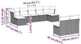 9 részes világosszürke polyrattan kerti ülőgarnitúra párnával