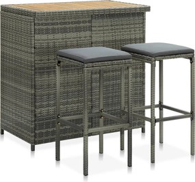 vidaXL 3 részes szürke polyrattan bárszett