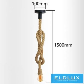 UNIVERSO Függeszték kender kötél 1xE27 max. 240V 60w 1.5 méter fekete