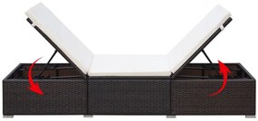 Barna polyrattan napozóágy krémfehér párnával