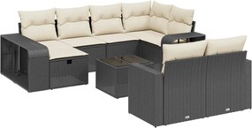 vidaXL 11 részes fekete polyrattan kerti ülőgarnitúra párnákkal