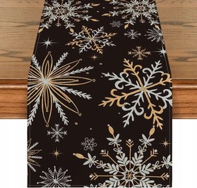 Karácsonyi dekorációs asztalterítő hópelyhekkel fekete 40 x 100 cm