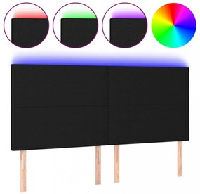 fekete szövet LED-es fejtámla 200x5x118/128 cm