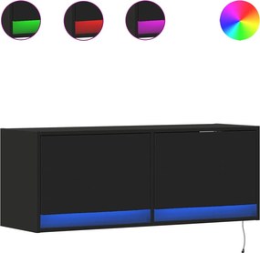 vidaXL fekete fali TV-szekrény LED-világítással 100x31x35 cm