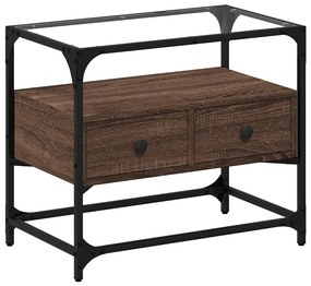 barna tölgy színű szerelt fa TV-szekrény üveglappal 60x35x51 cm
