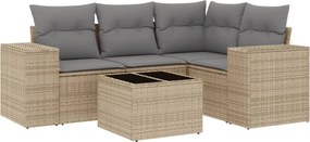 vidaXL 5 részes bézs polyrattan kerti ülőgarnitúra párnákkal