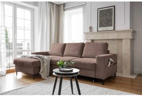 Barna kordbársony kinyitható sarokkanapé (bal oldali) Lofty Lilly – Miuform