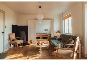 Bézs len kinyitható kanapé 205 cm Knob – Karup Design