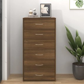 barna tölgy színű szerelt fa komód 6 fiókkal 50 x 34 x 96 cm