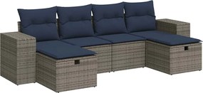 vidaXL 6 részes szürke polyrattan kerti ülőgarnitúra párnákkal