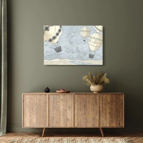 Kép - léggömbök a város felett, hűvös tónusok (90x60 cm)