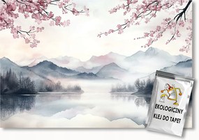 Fotótapéta Flizelina Tájkép Hegyek Tó Cseresznyevirágok Zen 200x140 ragasztó