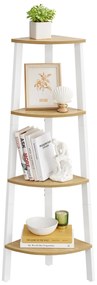 Sarokkönyvespolc, 4 szintes létrás polc 33×33×125 cm, natúr - fehér színben