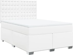 vidaXL fehér műbőr rugós ágy matraccal 140x190 cm