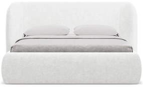 Fehér kárpitozott ágyneműtartós franciaágy ágyráccsal 180x200 cm Hauke – Makamii