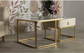 Krémszínű-aranyszínű dohányzóasztal szett márvány dekorral, 2 db-os 50x70 cm Beauty – Mauro Ferretti