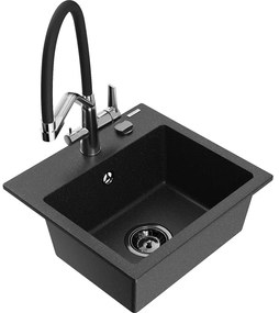 Mexen Milo gránit mosogató 1-medencés konyhai csapteleppel Duo, fekete/ezüst metál - 6505-73-671701-07-B
