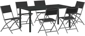 vidaXL Kert étkező szett 7 pcs Fekete Porszórt acél