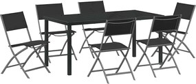 vidaXL Kert étkező szett 7 pcs Fekete Porszórt acél