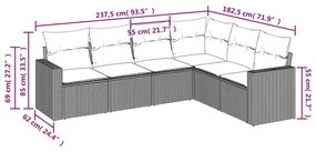 6 részes szürke polyrattan kerti ülőgarnitúra párnákkal