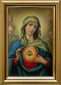 Vászonkép 18x13 Mária Szíve Arany Díszített Fa Keret