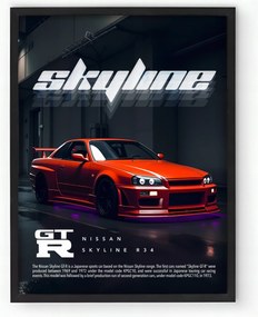 Poszter keretben Nissan Skyline R34 30x40 cm Ajándék ötlet