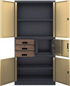 Fém irodai szekrény széffel, antracit, dió, 900x1850x400 mm: FILIP II Eco Design