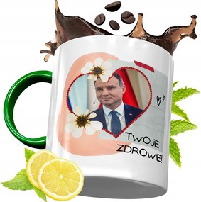 Zöld Bögre Andrzej Duda Elnök Ajándék Nyomtatott Fotóval