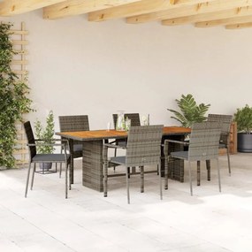 7 részes szürke polyrattan kerti étkezőgarnitúra párnával