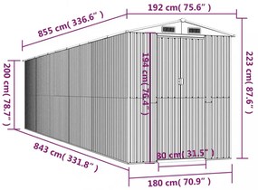 sötétbarna horganyzott acél kerti fészer 192 x 855 x 223 cm
