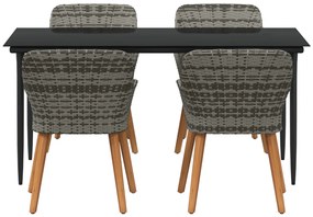 5 Darabos Kerti Étkező Szett Szürke Poly Rattan