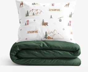 Goldea karácsonyi pamut ágyneműhuzat duo - zakopane, sötétzöld hátoldal 220 x 200 és 2db 70 x 90 cm
