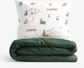 Goldea pamut ágyneműhuzat duo - zakopane, sötétzöld hátoldal 200 x 200 és 2db 70 x 90 cm