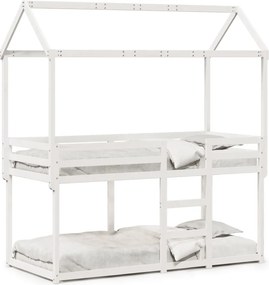 vidaXL fehér tömör fenyőfa ágy emelettel és tetővel 90 x 190 cm