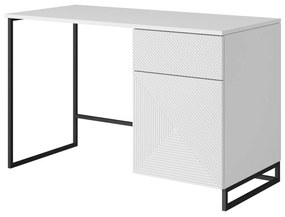 Asha íróasztal, fiókkal - 120 cm - matt fehér / fekete keret