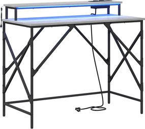 vidaXL Asztal polcokkal Szürke Sonoma 100 x 50 x 86,5 cm Faanyag