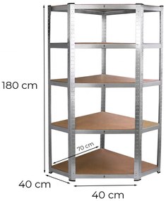 Nagy teherbírású sarokpolc 180x70x40-40 cm 175 kg króm