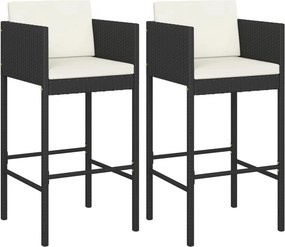 vidaXL 2 db fekete polyrattan bárszék párnával