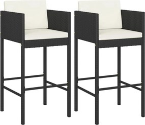 vidaXL 2 db fekete polyrattan bárszék párnával