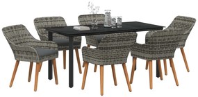 vidaXL Kert étkező szett párnával 7 pcs Szürke polirattan