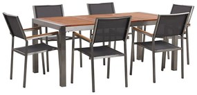 Hatszemélyes étkezőasztal eukaliptusz asztallappal és szürke textilén székekkel GROSSETO Beliani