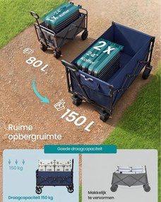 SONGMICS Összecsukható Szállítókocsi Kertbe és Kerti Partira, 120 kg, 150 L, Éjkék