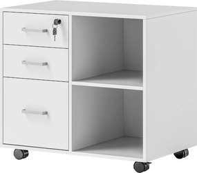HOMCOM Irodai Dokumentumtároló Fiók 3 Fiókkal, Kerekeken Görgethető Fa Irodai Bútor, Zárható Fiókkal és Kulccsal, Irodához és Tanuláshoz, 60x40x56 cm,