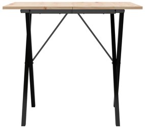 Tömör fenyőfa és acél étkezőasztal X-vázzal 90x90x75 cm