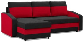 Hewlet sarokkanapé, 2 ágyneműtartóval, szövet anyag, univerzális oldal, hab töltet, fekete - piros