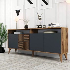 Antracitszürke-natúr színű alacsony komód diófa dekorral 180x79 cm Milan – Kalune Design