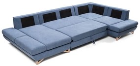 AVESTA kék, kihúzható U-alakú kárpitozott sarokülőgarnitúra tárolóhellyel